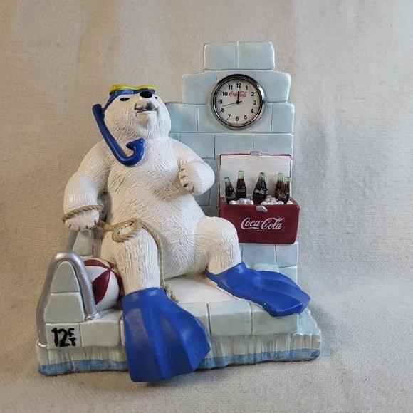 Coca-cola Polar Bear Swimming in Pool with Clock - Picture 1 of 14